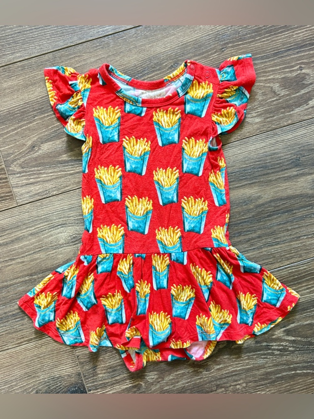 Posh Peanut Red Dress with Fry Cartoon Print 18-24 Months
